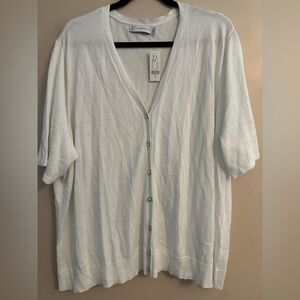 New York & Company Short Sleeve White Cardigan
